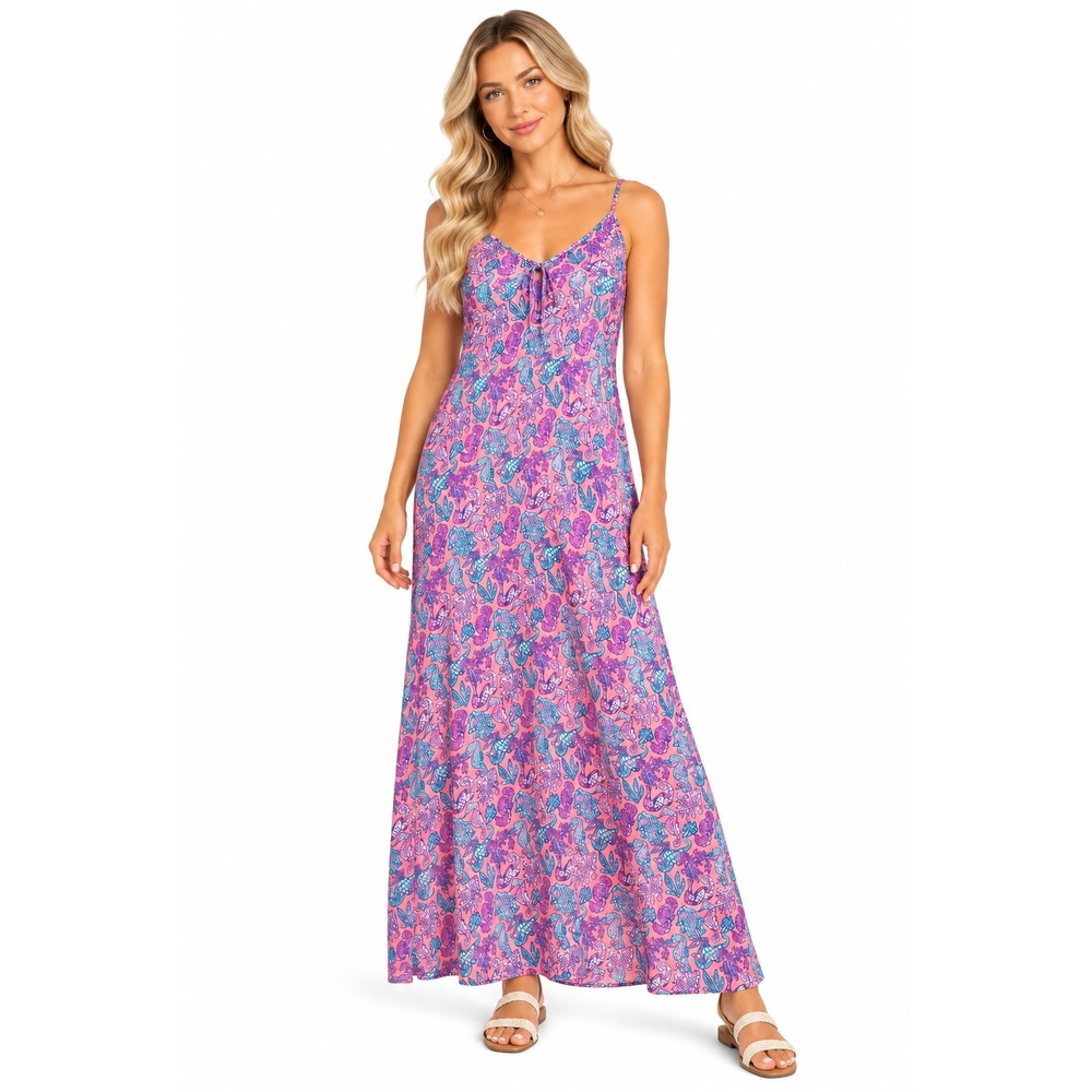 Simply Southern Maxi Dress Women Size M Pink Seahorse Coastal